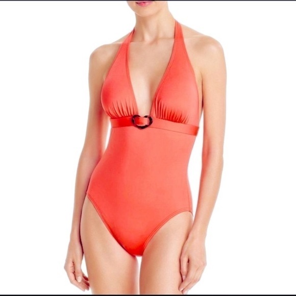 KATE Spade Lychee Orange Halter One Piece Swimsuit - Heart Buckle size Small - Picture 1 of 10